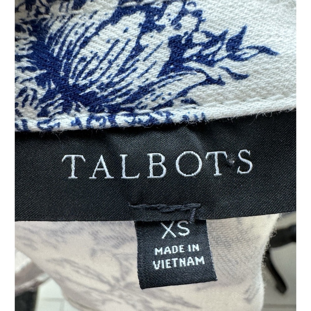 TALBOTS White with Pretty Bird Toile Print (Blue) Classic Denim Jacket Sz XS - Picture 6 of 10